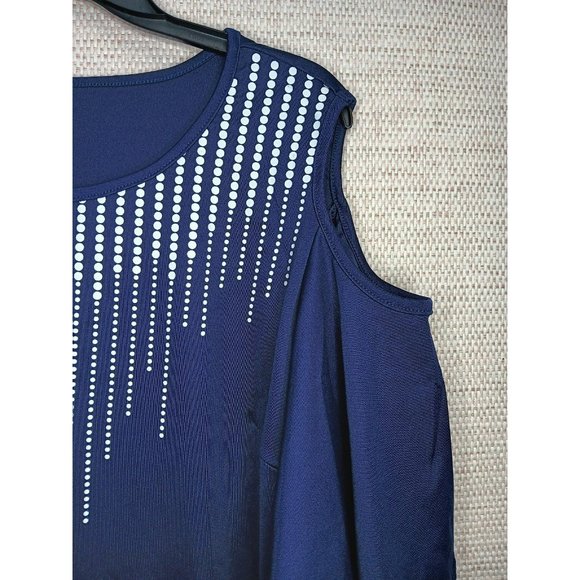 Navy Cold Shoulder Blouse with Dot drops  round neck Plus Size 2X - Picture 5 of 7